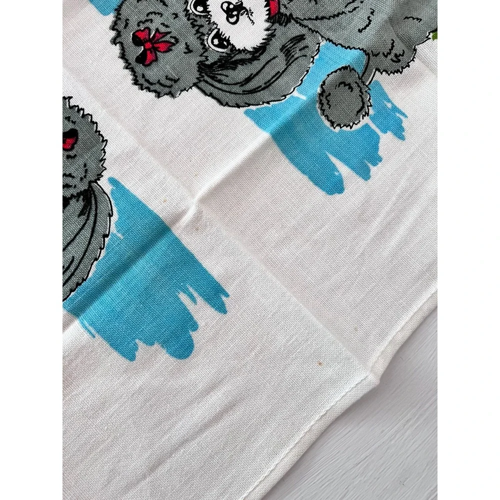 50s Poodle Tea Towel / Vintage‎ Dog Dishtowel / 50s Blue Woven Kitchen